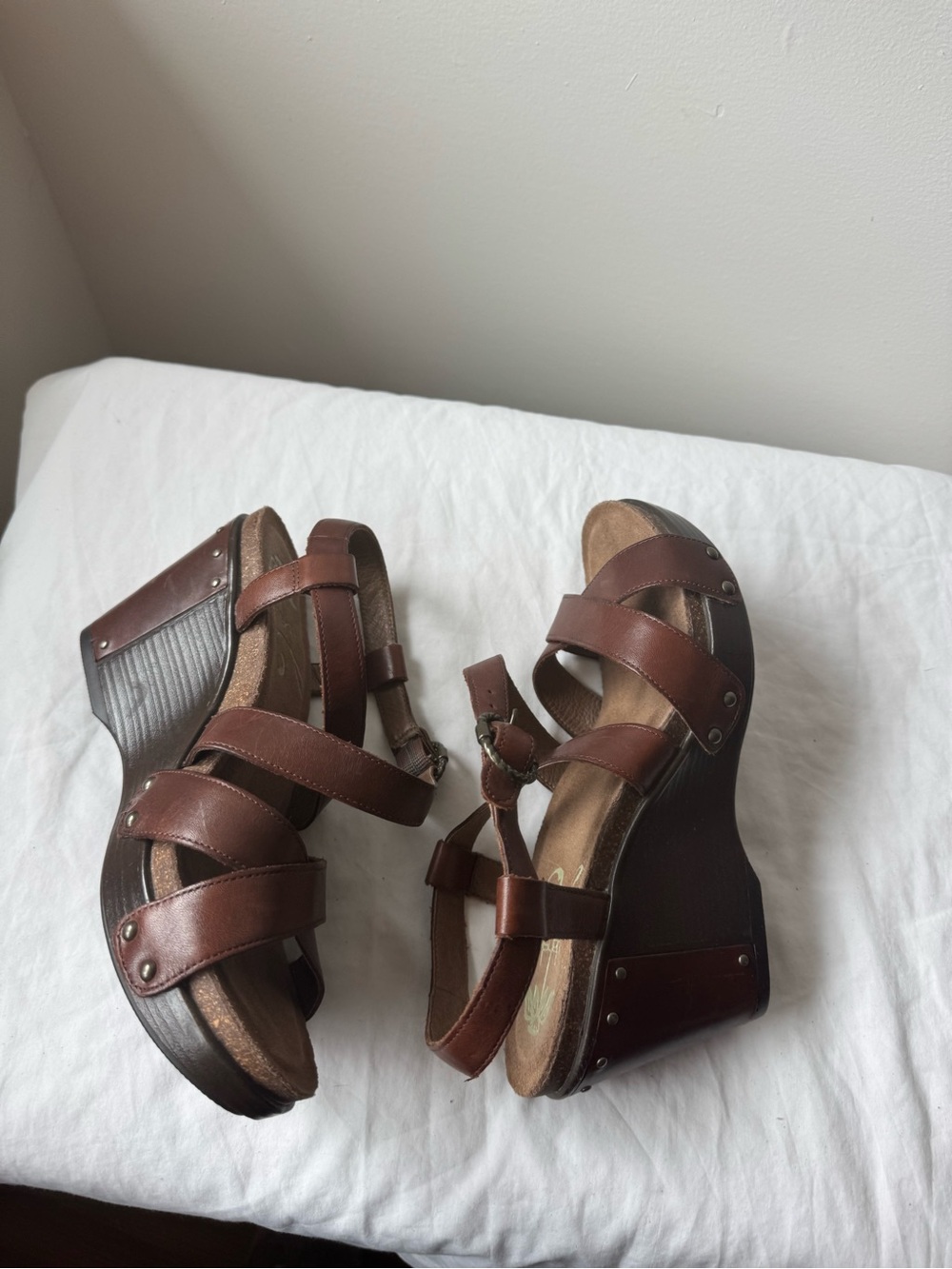 Dansko Frida Brown Leather Strappy Wedge Sandals EU 38 USA 7.5-8